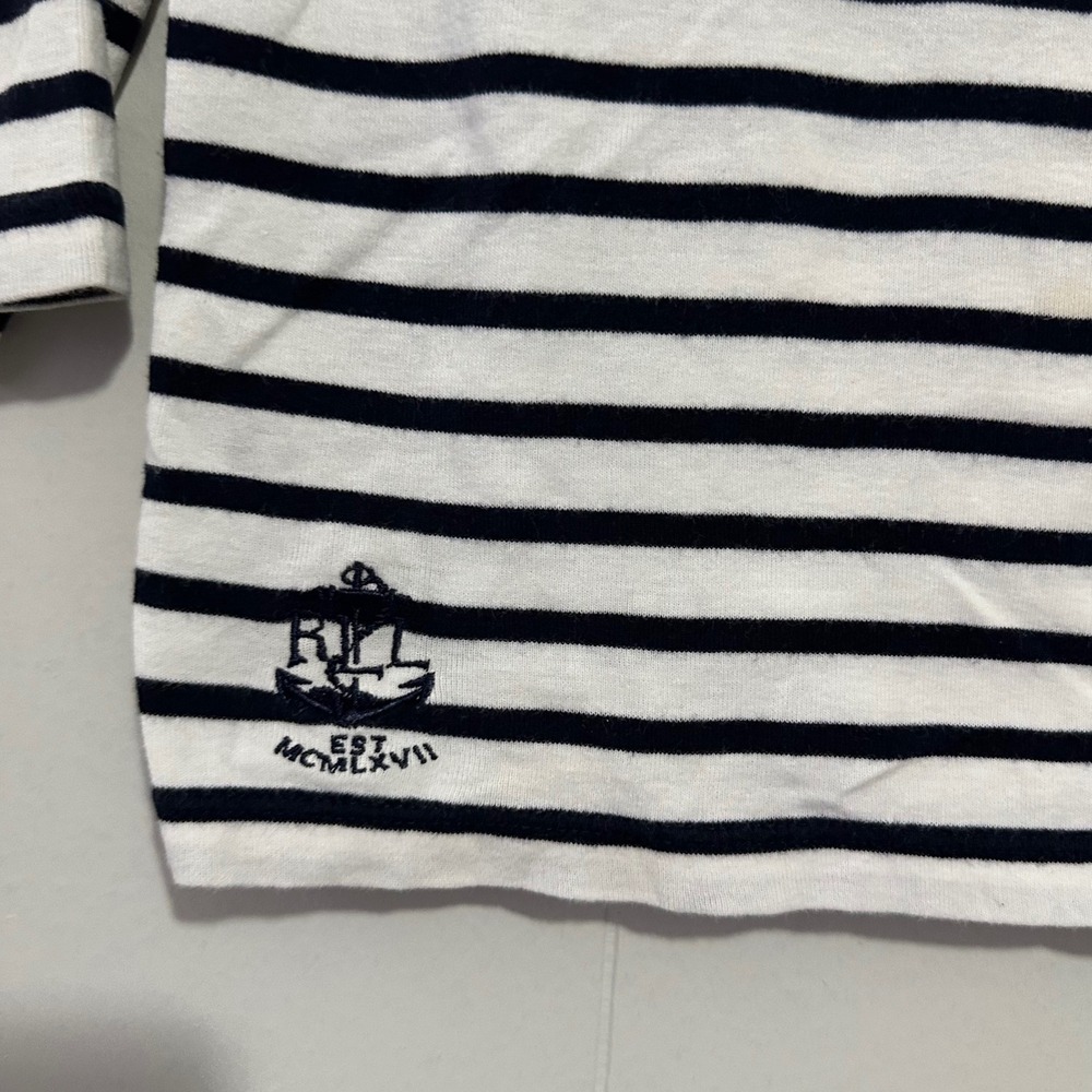 Lauren Ralph Lauren Striped Boat Neck Top Navy White Anchor Logo Small - Picture 2 of 9